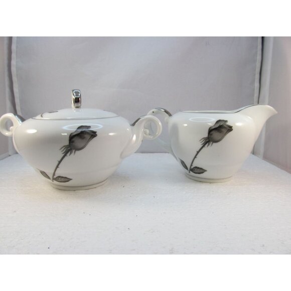 Vintage Nishida Silver Black Rose Creamer and Sugar Bowl Set - Picture 4 of 14